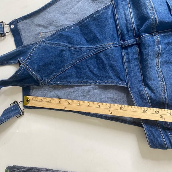 AG ADRIANO GOLDSCHMIED Denim Crop Overalls Women 16W Blue‎ Distressed - Picture 7 of 16